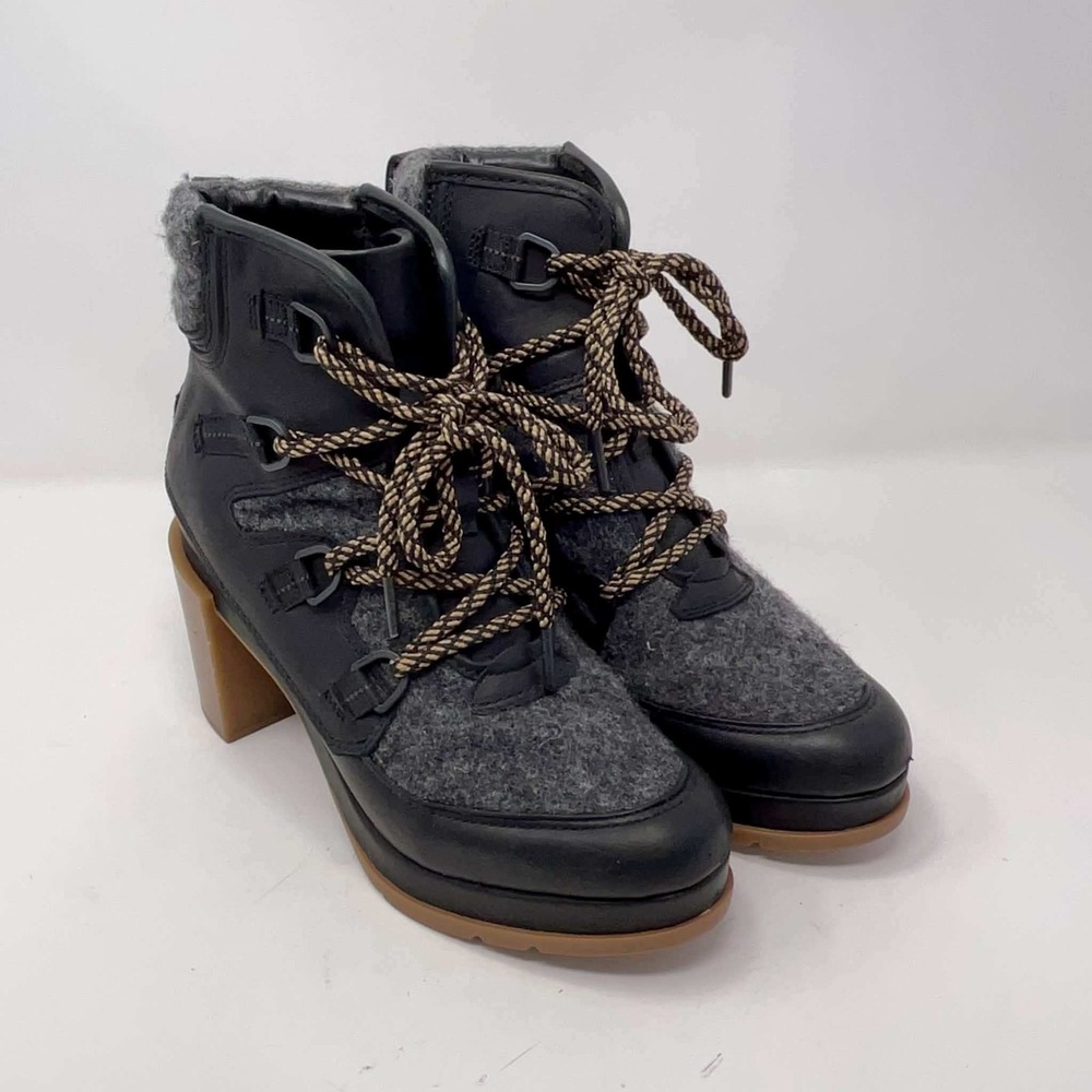 Sorel Joan of Arctic Next Lite Womens 8.5 Black Leather Wool Block Heel Boots